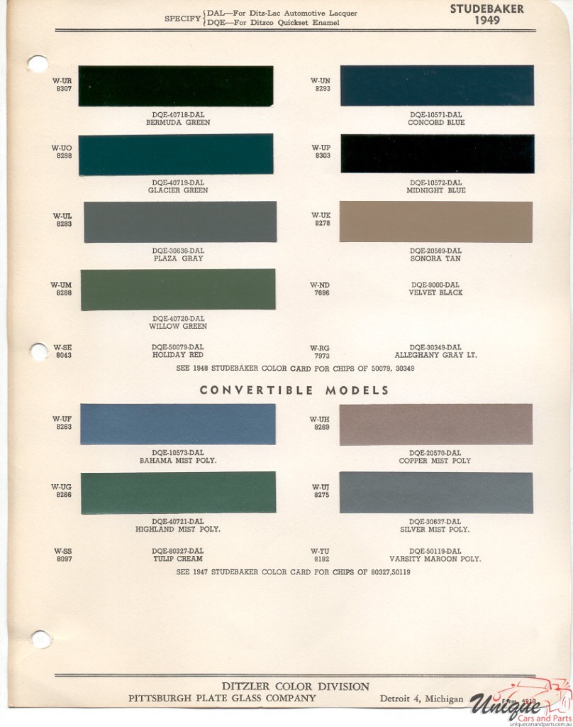 1949 Studebaker Paint Charts PPG 1